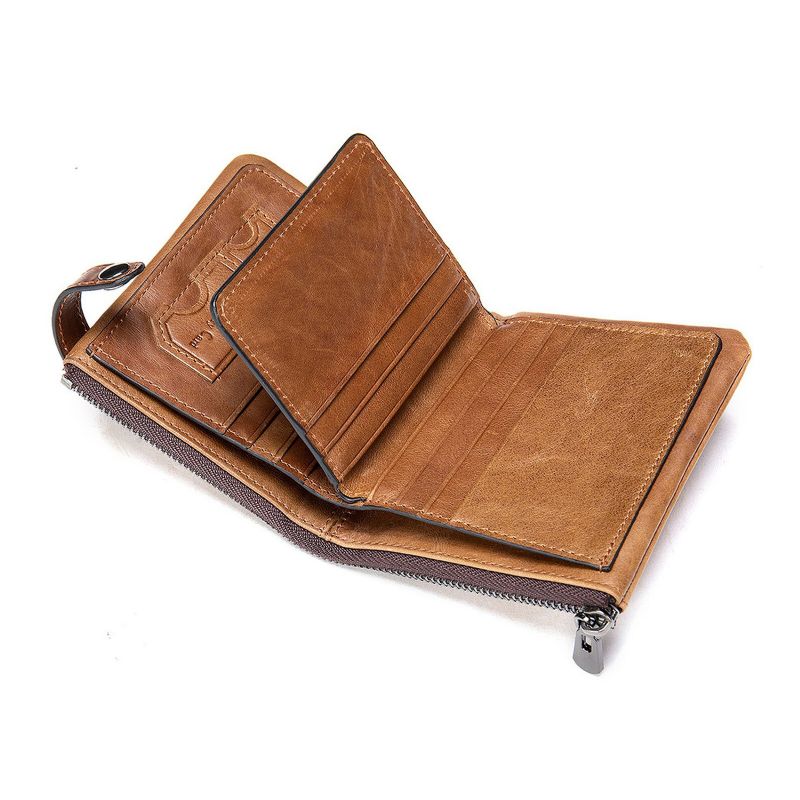 Hommes En Cuir Véritable Vintage Zipper Hasp Wallet Multiple-card Slots Bifold Short Wallet