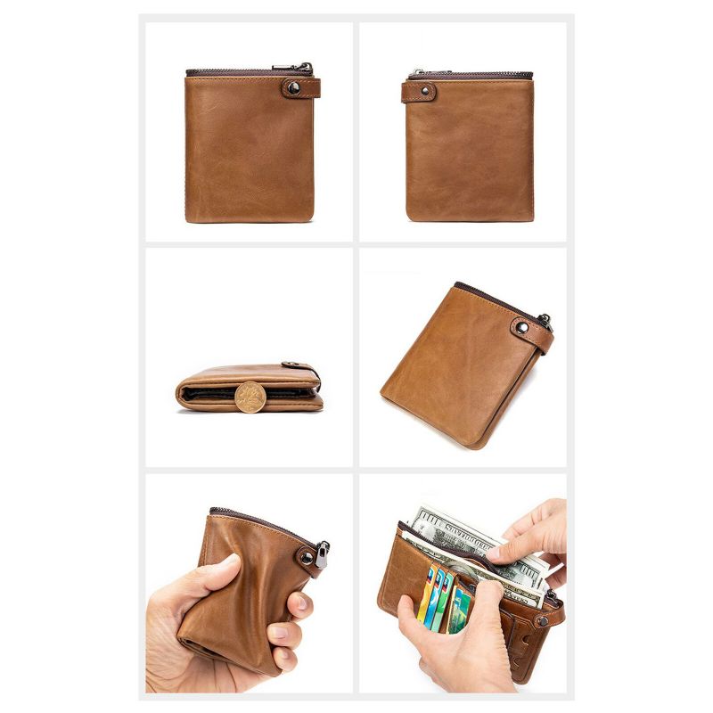 Hommes En Cuir Véritable Vintage Zipper Hasp Wallet Multiple-card Slots Bifold Short Wallet