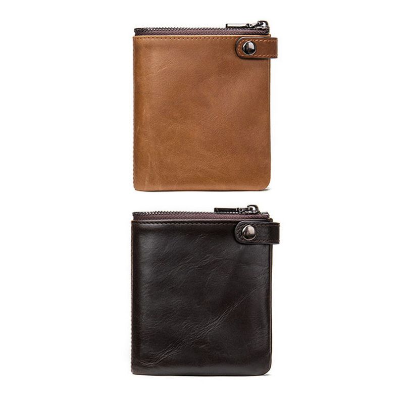 Hommes En Cuir Véritable Vintage Zipper Hasp Wallet Multiple-card Slots Bifold Short Wallet