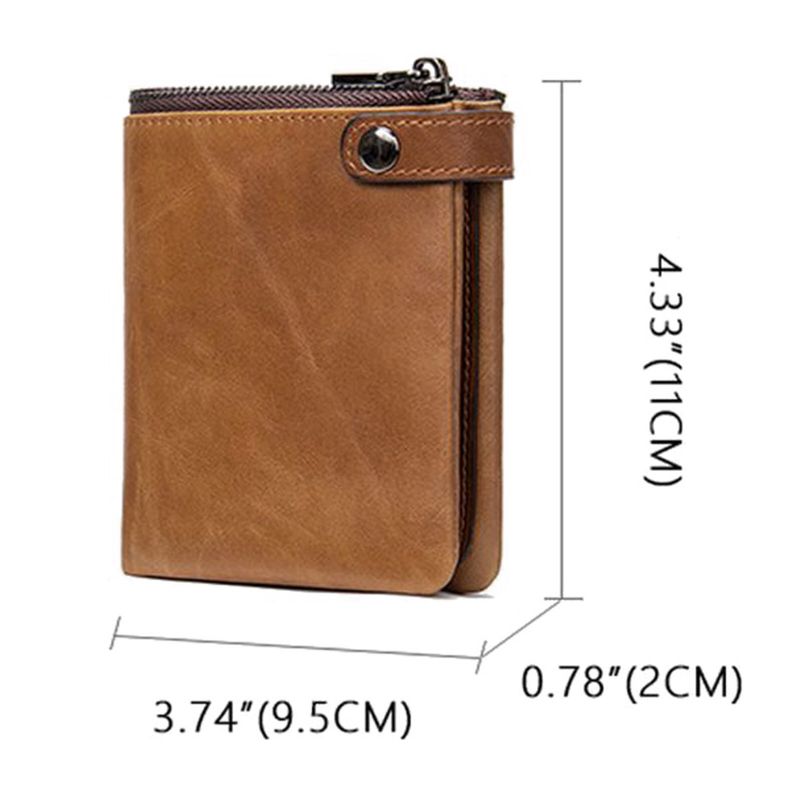 Hommes En Cuir Véritable Vintage Zipper Hasp Wallet Multiple-card Slots Bifold Short Wallet