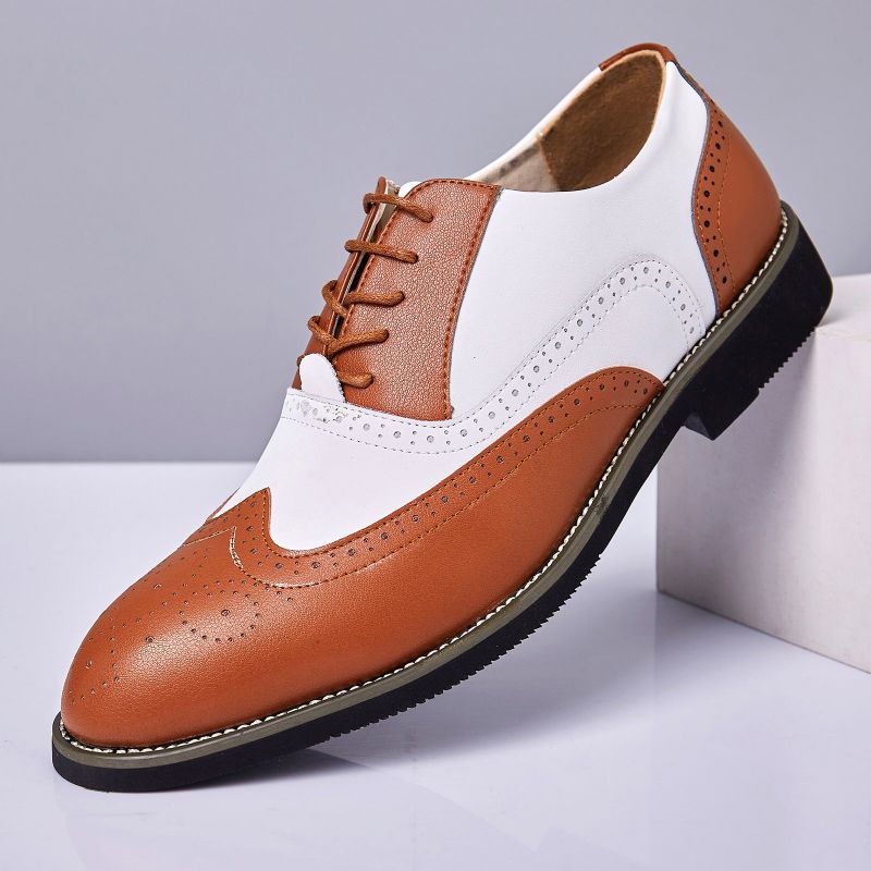 Hommes Cuir Vintage Brogue Gravé Britannique À Lacets Chaussures Habillées D'affaires