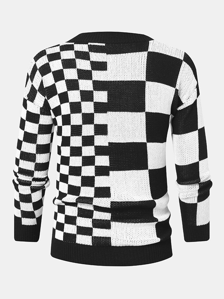 Hommes Damier Patchwork Color Block Tricoté Treillis Casual Cardigans