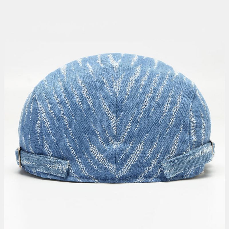 Hommes Denim Béret Casquette Trou Cassé Petite Rayure Bord Court Mode Crème Solaire Chapeau Plat Avant Casquette