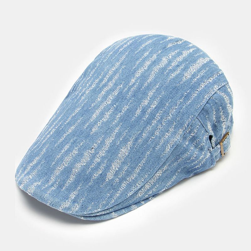 Hommes Denim Béret Casquette Trou Cassé Petite Rayure Bord Court Mode Crème Solaire Chapeau Plat Avant Casquette