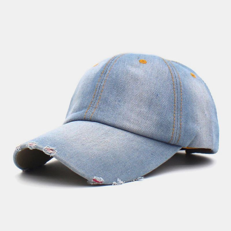 Hommes Denim Couleur Unie Trou Mode Rue Parasol Réglable Casquette De Baseball