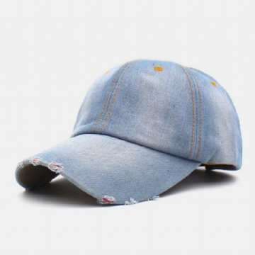 Hommes Denim Couleur Unie Trou Mode Rue Parasol Réglable Casquette De Baseball