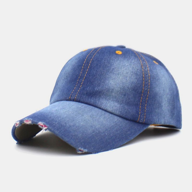 Hommes Denim Couleur Unie Trou Mode Rue Parasol Réglable Casquette De Baseball