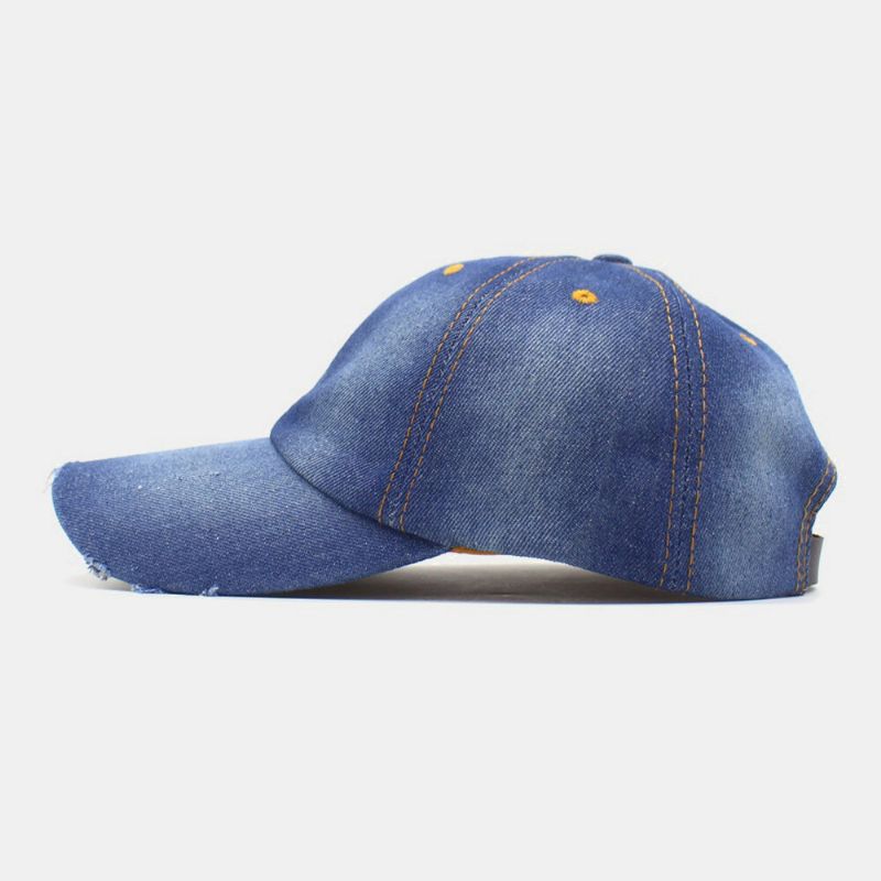 Hommes Denim Couleur Unie Trou Mode Rue Parasol Réglable Casquette De Baseball