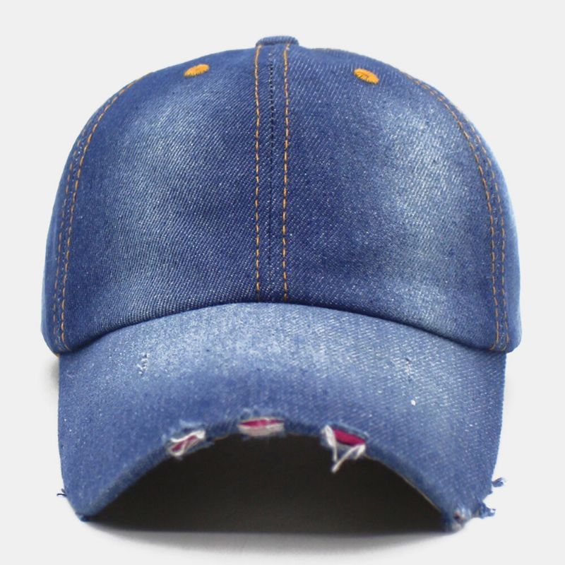 Hommes Denim Couleur Unie Trou Mode Rue Parasol Réglable Casquette De Baseball