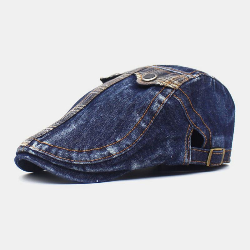 Hommes Denim Deux Poches Décoration Rétro Extérieur Parasol Avant Chapeau Béret Chapeau Plat Chapeau