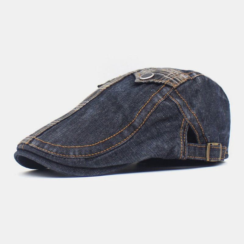 Hommes Denim Deux Poches Décoration Rétro Extérieur Parasol Avant Chapeau Béret Chapeau Plat Chapeau