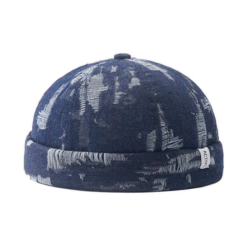 Hommes Denim Distressed Ripped Trendy All-match Réglable Brimless Beanie Landlord Caps Skull Caps