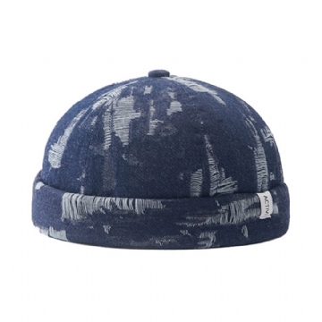 Hommes Denim Distressed Ripped Trendy All-match Réglable Brimless Beanie Landlord Caps Skull Caps