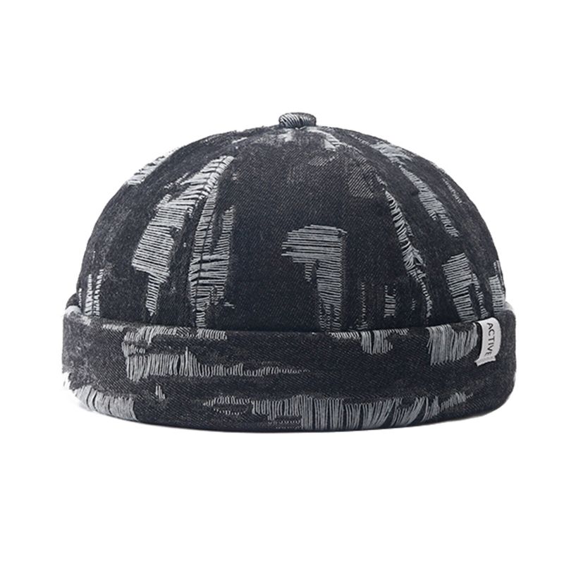 Hommes Denim Distressed Ripped Trendy All-match Réglable Brimless Beanie Landlord Caps Skull Caps