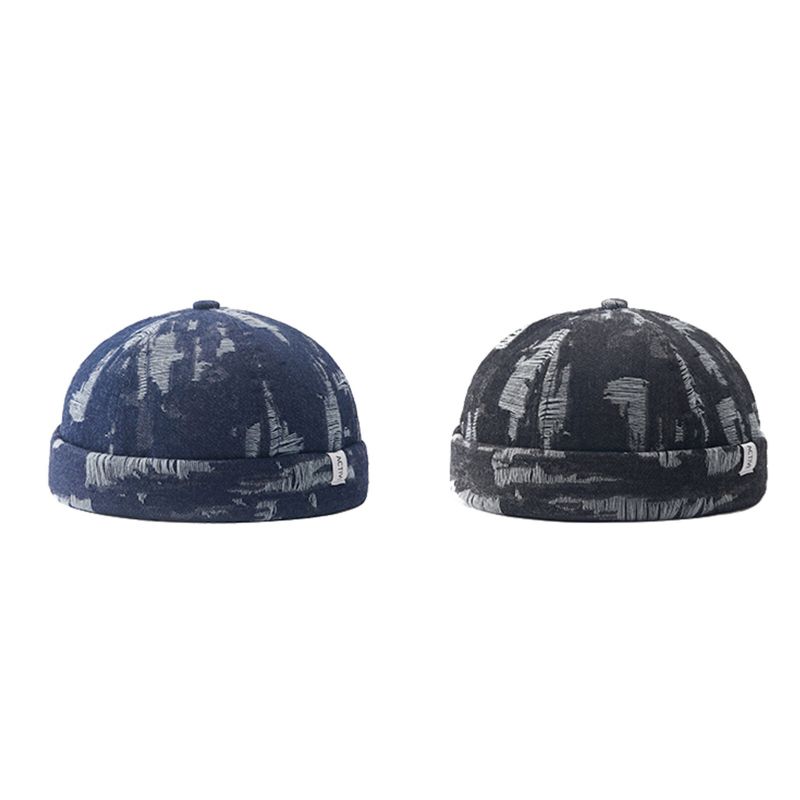 Hommes Denim Distressed Ripped Trendy All-match Réglable Brimless Beanie Landlord Caps Skull Caps