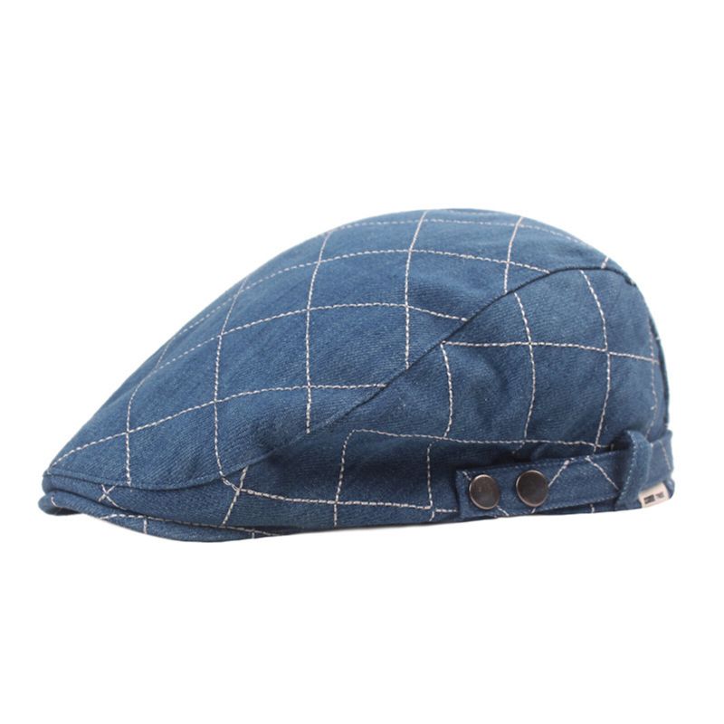 Hommes Denim Plaid Motif Parasol Court Bord Casual Vintage Avant Chapeaux Béret Casquettes Plates