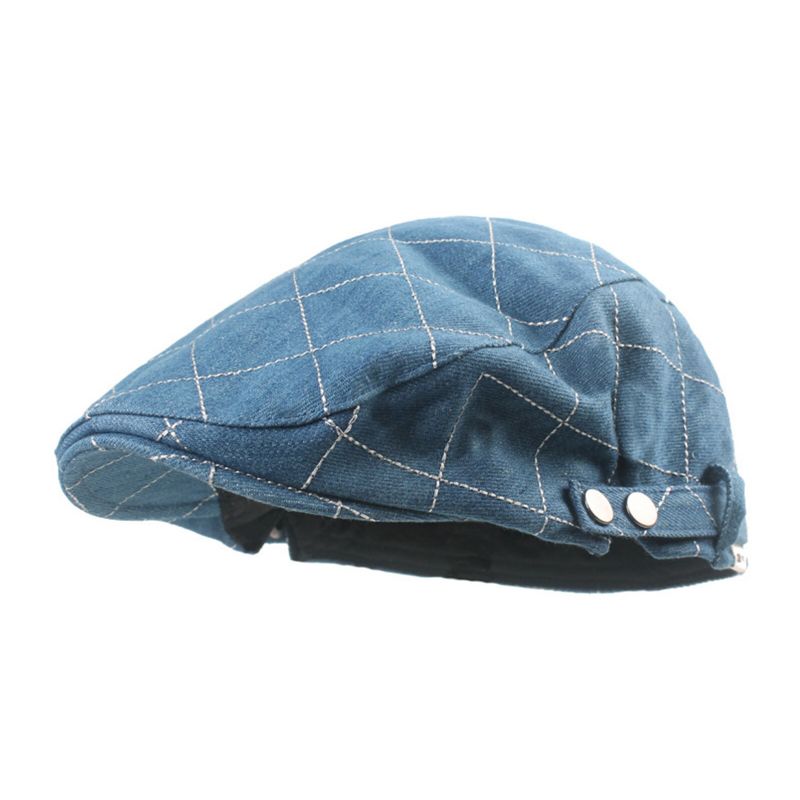 Hommes Denim Plaid Motif Parasol Court Bord Casual Vintage Avant Chapeaux Béret Casquettes Plates