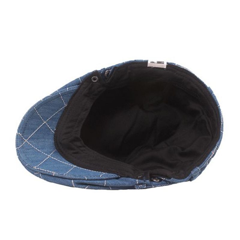 Hommes Denim Plaid Motif Parasol Court Bord Casual Vintage Avant Chapeaux Béret Casquettes Plates