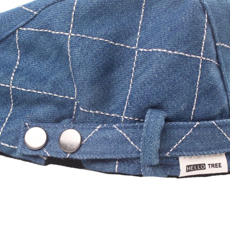 Hommes Denim Plaid Motif Parasol Court Bord Casual Vintage Avant Chapeaux Béret Casquettes Plates