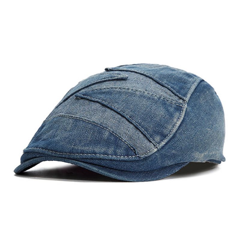 Hommes Denim Respirant Parasol Court Bord Casual Vintage Avant Chapeaux Béret Casquettes Plates