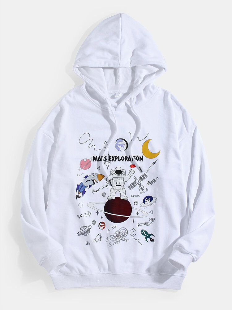 Hommes Dessin Animé Astronaute Planète Imprimer Goutte Épaule Coton Mignon Hoodies