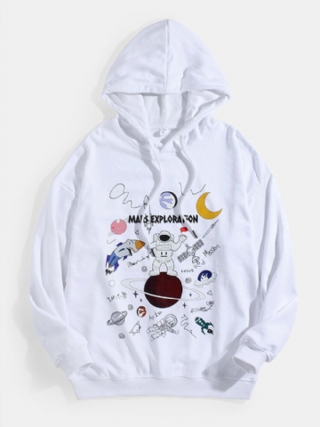 Hommes Dessin Animé Astronaute Planète Imprimer Goutte Épaule Coton Mignon Hoodies