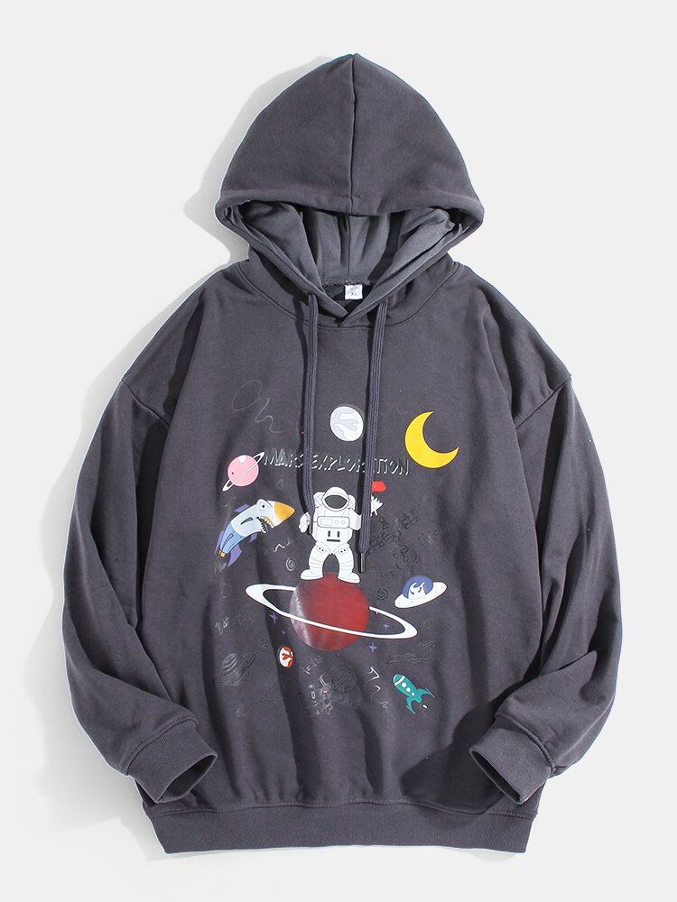 Hommes Dessin Animé Astronaute Planète Imprimer Goutte Épaule Coton Mignon Hoodies