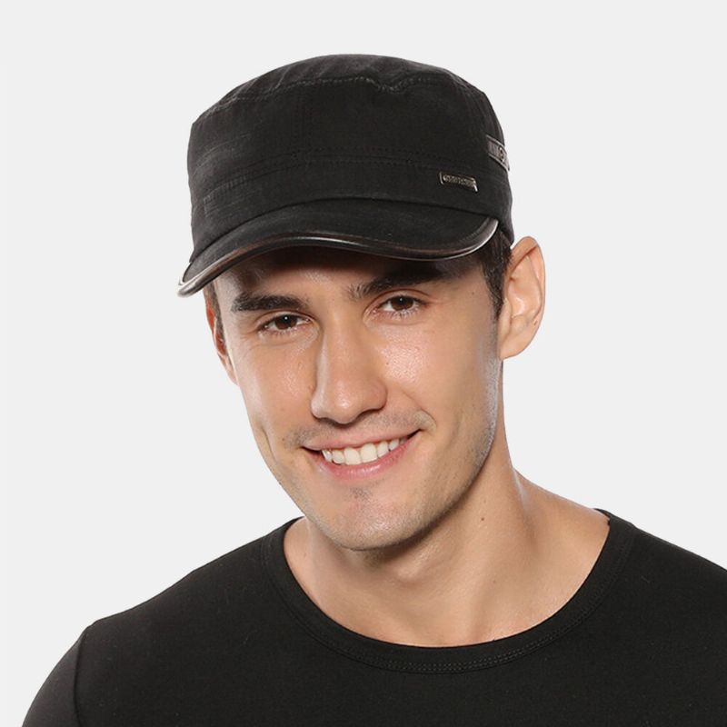 Hommes Distressed Washed Big Brim Cadet Hat Cotton Outdoor Casual Retro Suncreen Military Cap Flat Cap