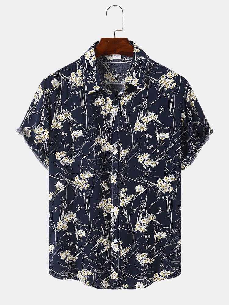 Hommes Ditsy Floral Print Style Rétro Respirant Loisirs Fit Chemises Respectueuses De La Peau