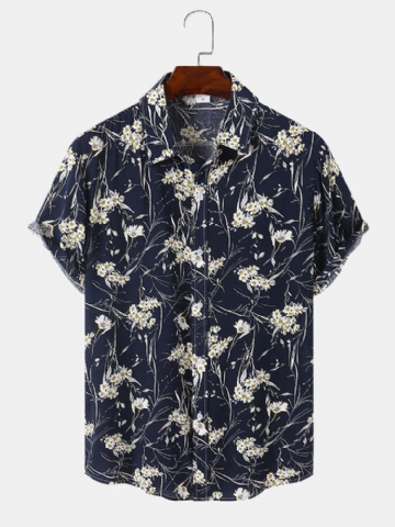 Hommes Ditsy Floral Print Style Rétro Respirant Loisirs Fit Chemises Respectueuses De La Peau