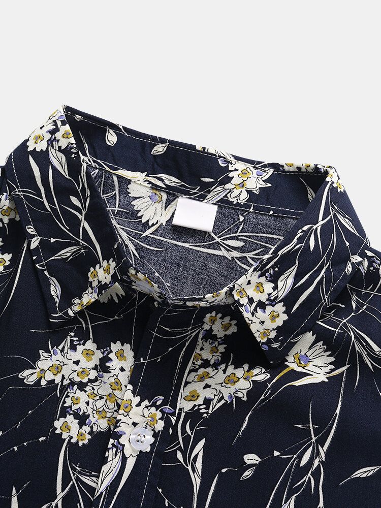 Hommes Ditsy Floral Print Style Rétro Respirant Loisirs Fit Chemises Respectueuses De La Peau