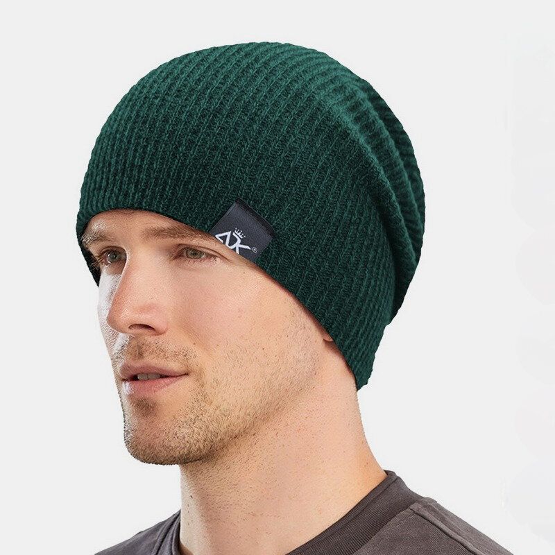 Hommes Dôme Rayé Tricoté Baotou Casquette En Plein Air Automne Hiver Protection Des Oreilles Couleur Pure Bonnet Crâne Chapeau