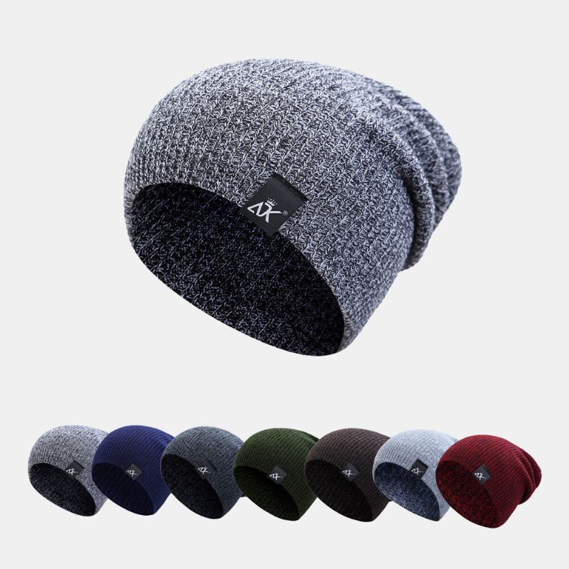 Hommes Dôme Rayé Tricoté Baotou Casquette En Plein Air Automne Hiver Protection Des Oreilles Couleur Pure Bonnet Crâne Chapeau