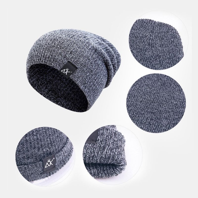 Hommes Dôme Rayé Tricoté Baotou Casquette En Plein Air Automne Hiver Protection Des Oreilles Couleur Pure Bonnet Crâne Chapeau