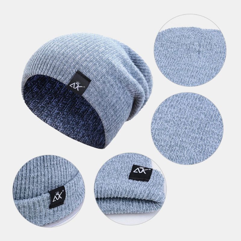 Hommes Dôme Rayé Tricoté Baotou Casquette En Plein Air Automne Hiver Protection Des Oreilles Couleur Pure Bonnet Crâne Chapeau