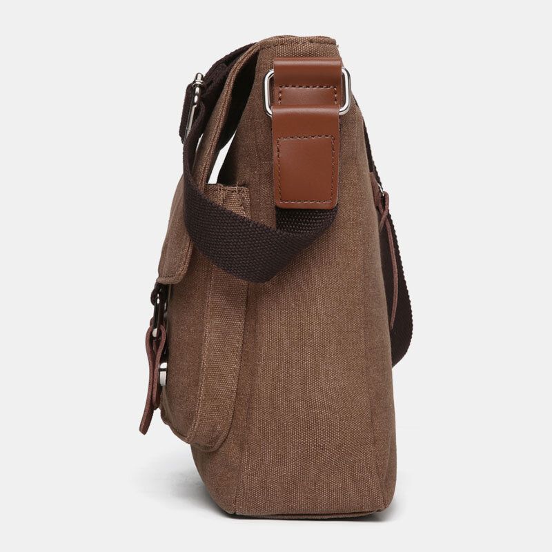 Hommes Double Poche Avant Grande Capacité Sac À Bandoulière Rétro Toile Horizontale Couleur Unie Antivol Sac À Bandoulière