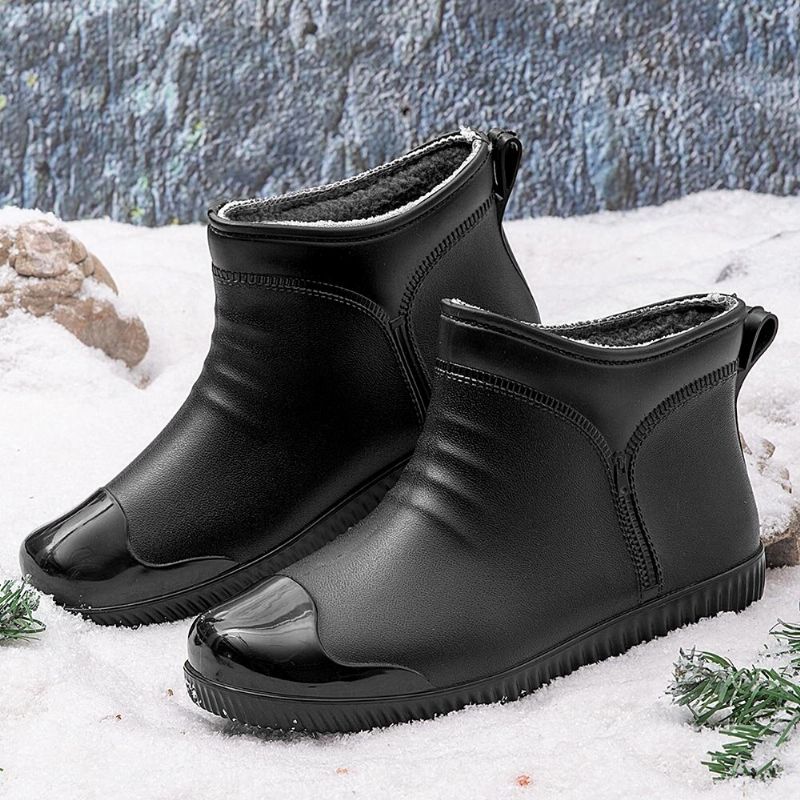 Hommes Doublure En Peluche Imperméable Antidérapant Bottes De Pluie À Enfiler Bottes D'outillage