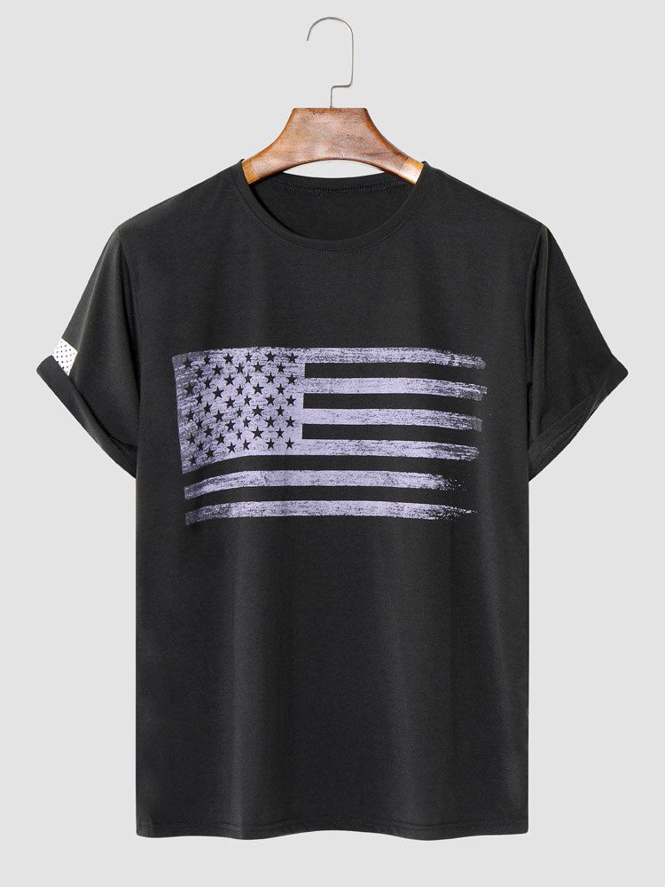 Hommes Drapeau Motif Manches Courtes O Cou Doux Respirant Tout Assorti T-shirt Respectueux De La Peau