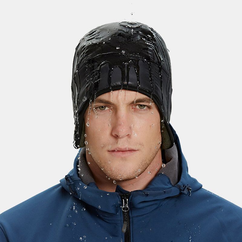 Hommes Earflap Chapeau Coupe-vent Tissu Hydrofuge Plus Lettres En Peluche Montagne Imprimer Cache-oreilles En Plein Air Cyclisme Chaleur Bonnet Chapeau