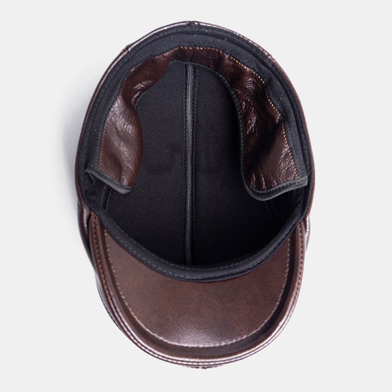 Hommes Earflap Chapeau En Cuir Véritable Dôme Extérieur Protection Des Oreilles Bérets Chauds Driver Hat Cabbie Hat