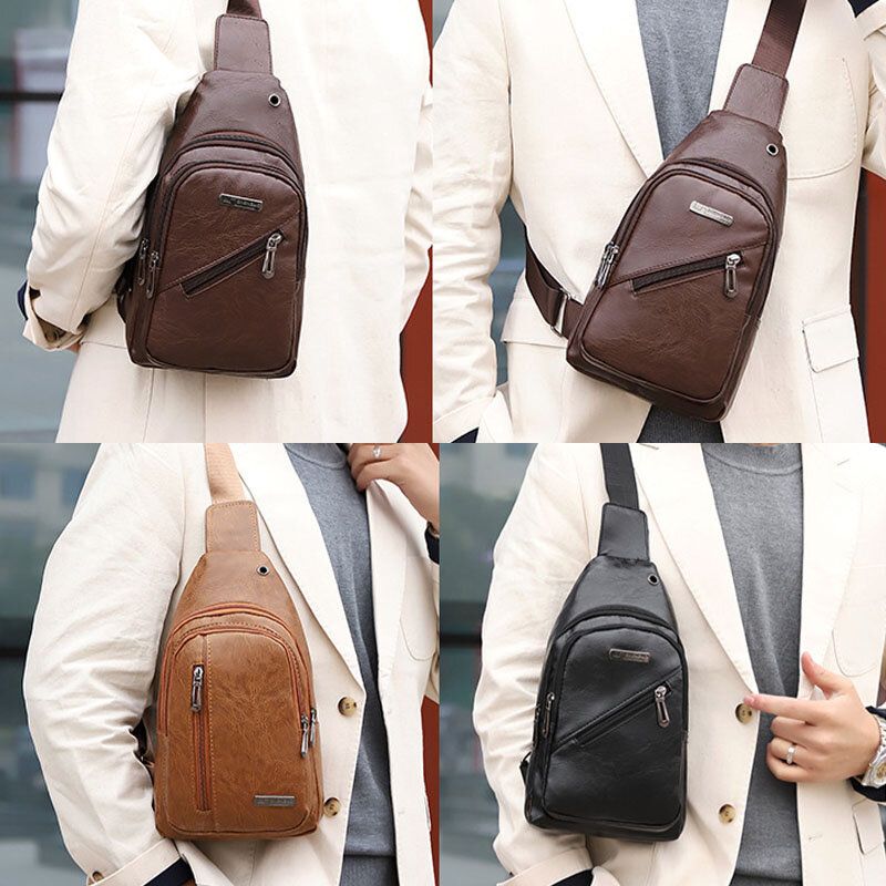 Hommes Écouteurs Trou Business Multi-poches Sac À Bandoulière Sac De Poitrine Sac À Bandoulière