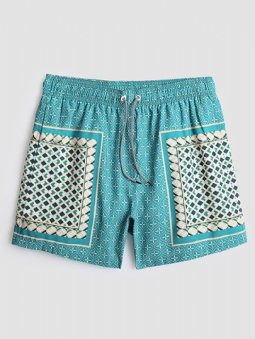 Hommes Élégant Imprimé Patchwork Style Rétro Léger Mince Cordon Board Shorts