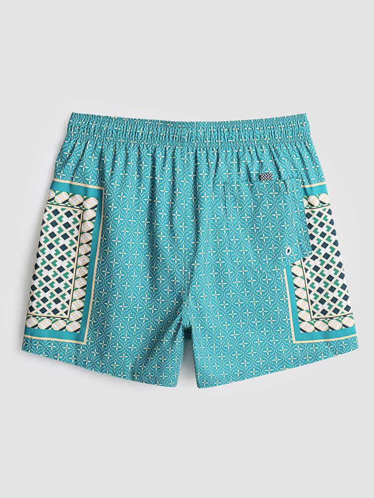 Hommes Élégant Imprimé Patchwork Style Rétro Léger Mince Cordon Board Shorts