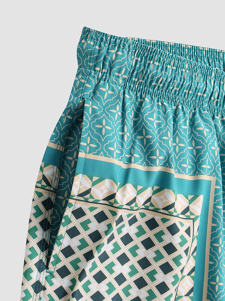 Hommes Élégant Imprimé Patchwork Style Rétro Léger Mince Cordon Board Shorts