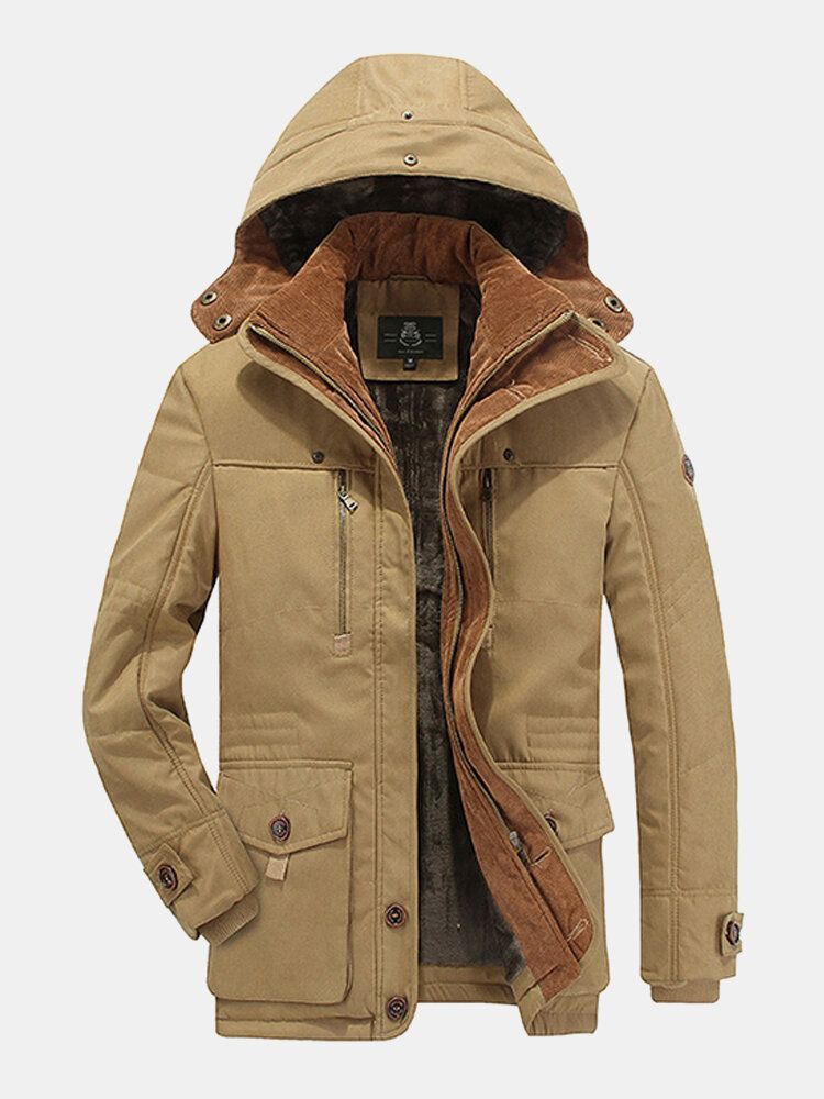 Hommes Épaissir Polaire Coupe-vent Chaud Hiver Mi-longueur Casual Parkas À Capuche