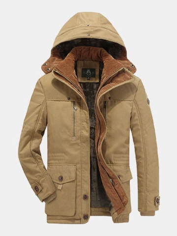 Hommes Épaissir Polaire Coupe-vent Chaud Hiver Mi-longueur Casual Parkas À Capuche