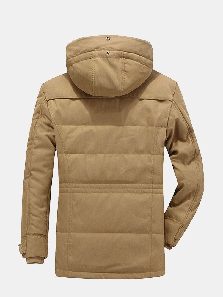 Hommes Épaissir Polaire Coupe-vent Chaud Hiver Mi-longueur Casual Parkas À Capuche