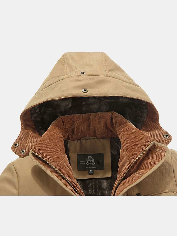 Hommes Épaissir Polaire Coupe-vent Chaud Hiver Mi-longueur Casual Parkas À Capuche