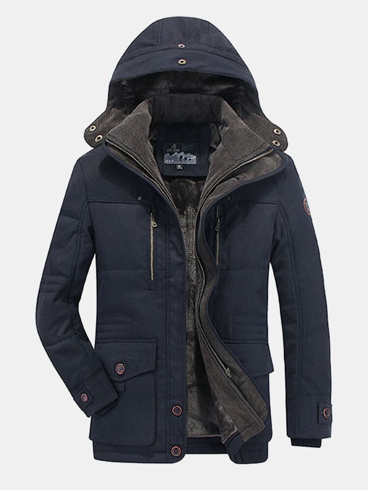 Hommes Épaissir Polaire Coupe-vent Chaud Hiver Mi-longueur Casual Parkas À Capuche