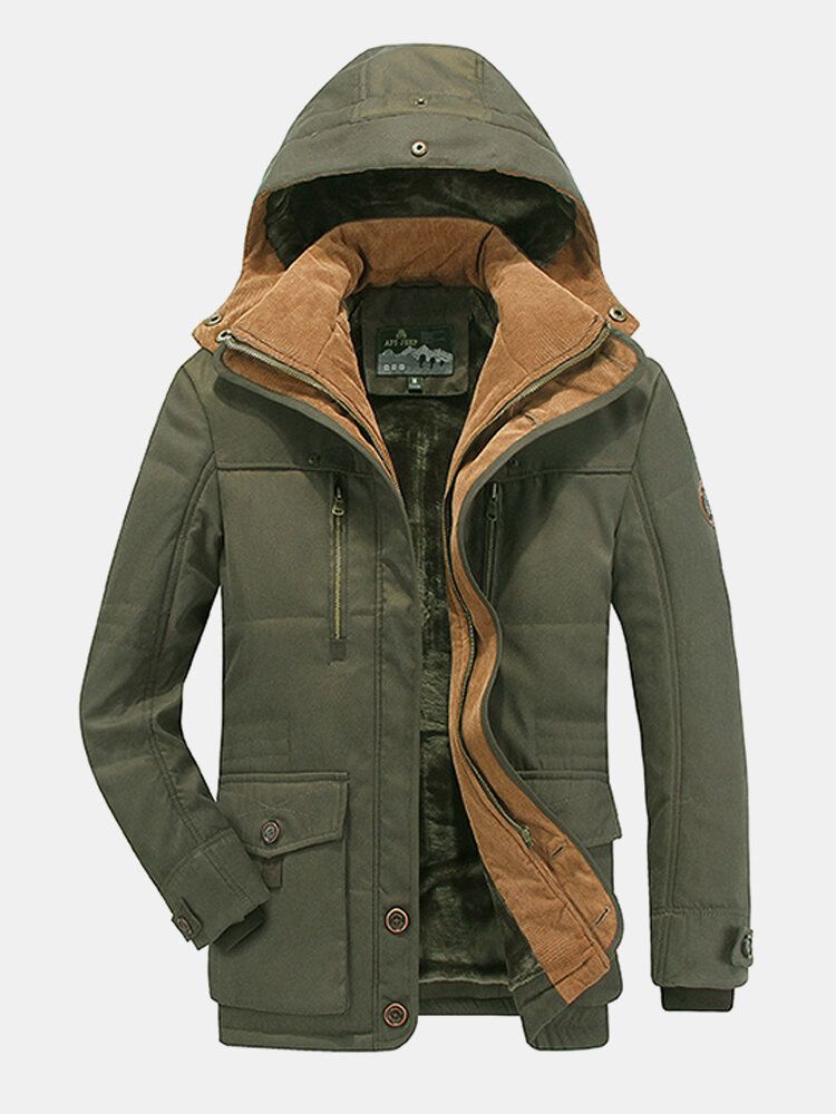 Hommes Épaissir Polaire Coupe-vent Chaud Hiver Mi-longueur Casual Parkas À Capuche